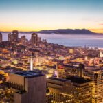San Francisco Bay Area Beautiful Sunset Evening Cityscape